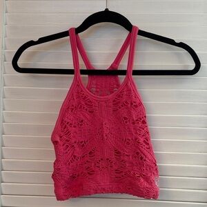 Free People FP Movement Happiness Runs Floral Crop Tank Electric Peony EUC M-L